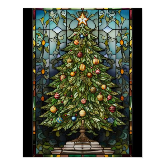 ステンドグラスのクリスマスツリー ポスター (正面)