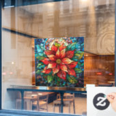 ステンドグラスのクリスマスフラワーレッドポインセチア ウィンドウサイン (カフェ窓)