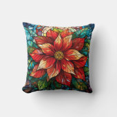 ステンドグラスのクリスマスフラワーレッドポインセチア クッション (正面)