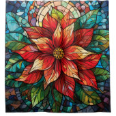 ステンドグラスのクリスマスフラワーレッドポインセチア シャワーカーテン (正面)