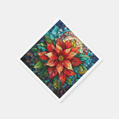 ステンドグラスのクリスマスフラワーレッドポインセチア スタンダードカクテルナプキン (角)