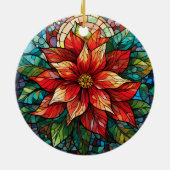 ステンドグラスのクリスマスフラワーレッドポインセチア セラミックオーナメント (裏面)