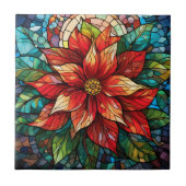 ステンドグラスのクリスマスフラワーレッドポインセチア タイル (正面)