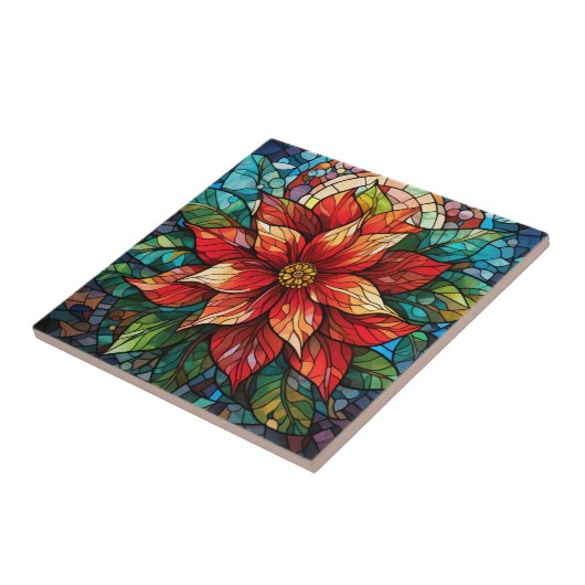 ステンドグラスのクリスマスフラワーレッドポインセチア タイル (側面)