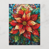 ステンドグラスのクリスマスフラワーレッドポインセチア ポストカード (正面)