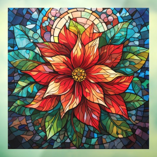 ステンドグラスのクリスマスポインセチアの窓の貼り ウィンドウサイン (シート3)