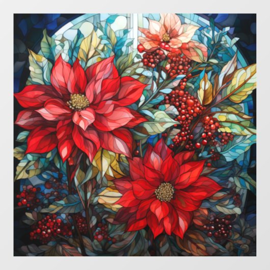 ステンドグラスのクリスマスポインセチアの窓の貼り ウィンドウサイン (シート)