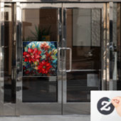 ステンドグラスのクリスマスポインセチアの窓の貼り ウィンドウサイン (オフィスドア)