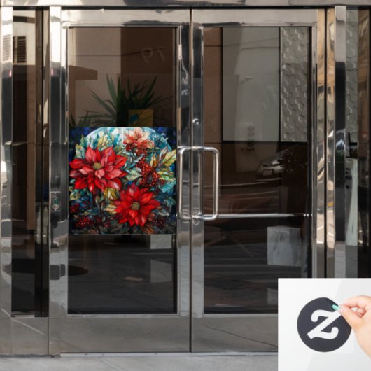 ステンドグラスのクリスマスポインセチアの窓の貼り ウィンドウサイン (オフィスドア)