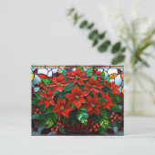 ステンドグラスのクリスマスポインセチア花 シーズンポストカード (スタンド正面)