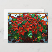 ステンドグラスのクリスマスポインセチア花 シーズンポストカード (正面/裏面)