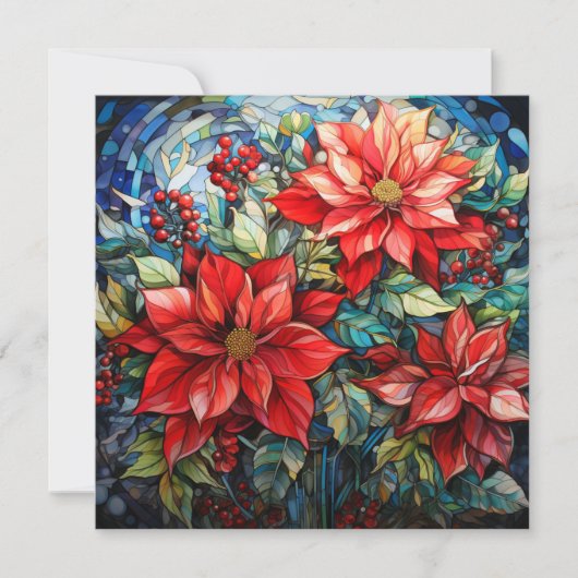 ステンドグラスのクリスマスポインセチア・カード シーズンカード (正面)