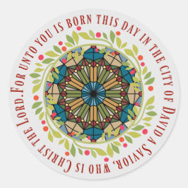 ステンドグラスのクリスマスリースルカ2:11聖句 ラウンドシール