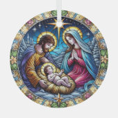 ステンドグラスのクリスマス出生 ガラスオーナメント (正面)