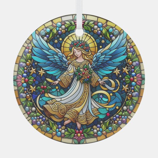 ステンドグラスのクリスマス天使 ガラスオーナメント (正面)