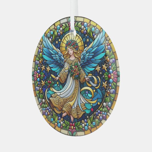 ステンドグラスのクリスマス天使 ガラスオーナメント (正面左)