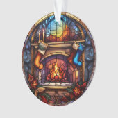ステンドグラスのクリスマス暖炉のシーン オーナメント (正面)