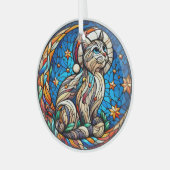 ステンドグラスのクリスマス猫と三日月 ガラスオーナメント (正面左)