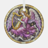 ステンドグラスのクリスマス遊天使のハープ ガラスオーナメント (正面)