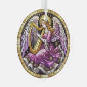 ステンドグラスのクリスマス遊天使のハープ ガラスオーナメント (正面右)