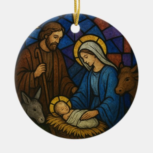 ステンドグラスのクリスマス+ナビティシーン セラミックオーナメント (正面)