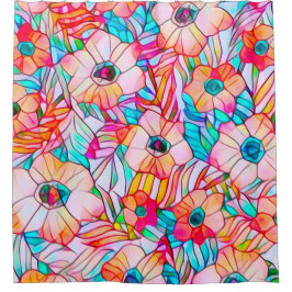 ステンドグラスのケシ シャワーカーテン