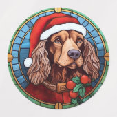 ステンドグラスのコッカースパニエル クリスマス ラベル (デザイン1)