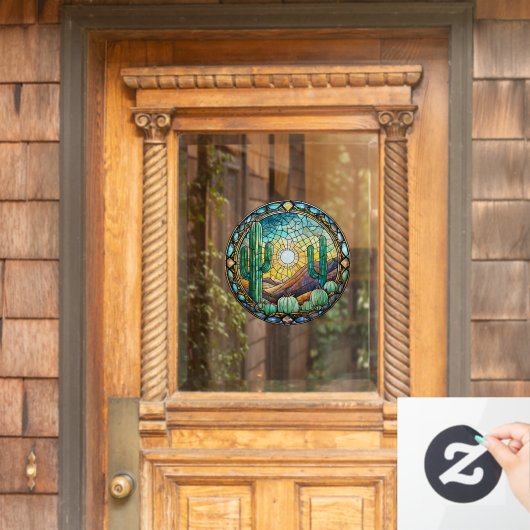 ステンドグラスのサボテン砂漠のシーン ウィンドウサイン (ホームデコレーション)