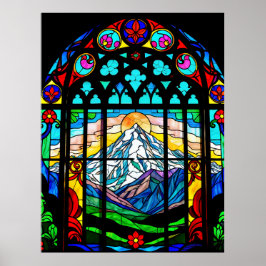 ステンドグラスのシャスタ山 ポスター