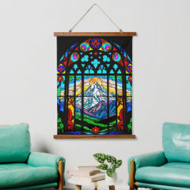 ステンドグラスのシャスタ山 吊り下げ型タペストリー