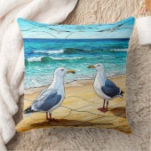 ステンドグラスのシーグルのビーチ クッション (ブランケット)
