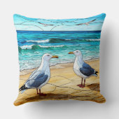 ステンドグラスのシーグルのビーチ クッション (裏面)