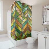 ステンドグラスのシームレスなテクスチャと葉のパターン、 シャワーカーテン (インサイチュ)