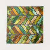 ステンドグラスのシームレスなテクスチャと葉のパターン、 タペストリー (正面(横))