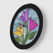 ステンドグラスのチューリップ春色 ラージ壁時計 (傾斜)