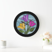 ステンドグラスのチューリップ春色 ラージ壁時計 (ホーム)