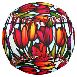 ステンドグラスのチューリップ、カスタマイズ可能なソフトボール ソフトボール