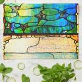 ステンドグラスのティファニーの窓ヒトデの海 キッチンタオル (折り畳み)