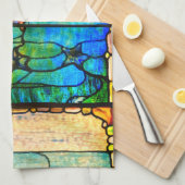 ステンドグラスのティファニーの窓ヒトデの海 キッチンタオル (四つ折り)