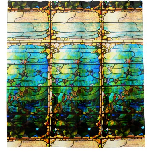 ステンドグラスのティファニーの窓ヒトデの海 シャワーカーテン (正面)