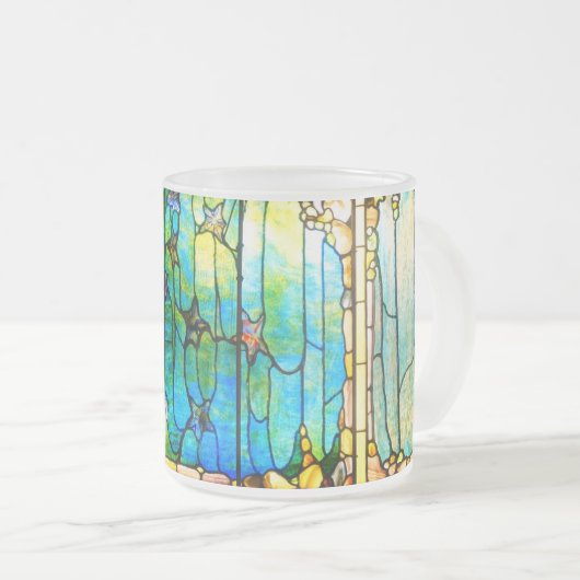 ステンドグラスのティファニーの窓ヒトデの海 フロストグラスマグカップ (正面右)