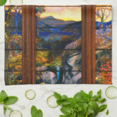 ステンドグラスのティファニービクトリアンの茶色い色 キッチンタオル (折り畳み)