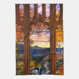 ステンドグラスのティファニービクトリアンの茶色い色 キッチンタオル