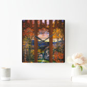 ステンドグラスのティファニービクトリアンエレガントの顔 スクエア壁時計 (ホーム)