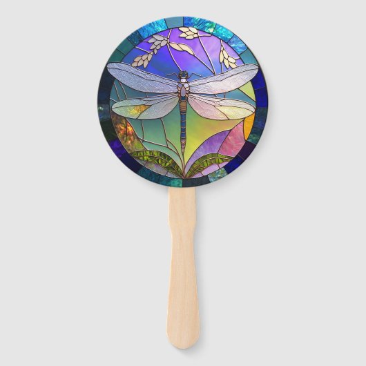 ステンドグラスのトンボのセット ハンドファン (正面)