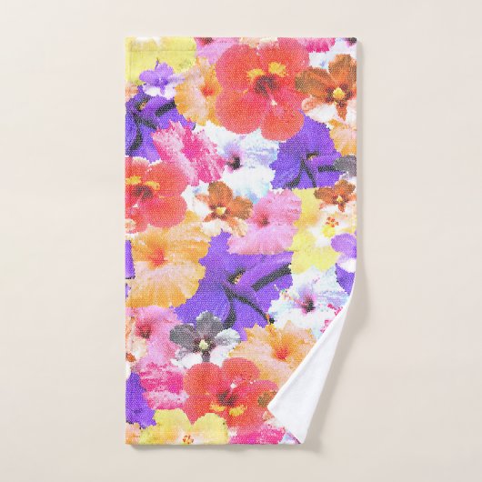 ステンドグラスのハイビスカスの花のコラージュ、 ハンドタオル (ハンドタオル)