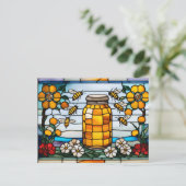 ステンドグラスのハチと蜂蜜の壺 ポストカード (スタンド正面)