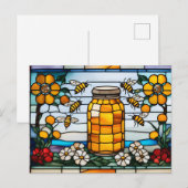ステンドグラスのハチと蜂蜜の壺 ポストカード (正面/裏面)