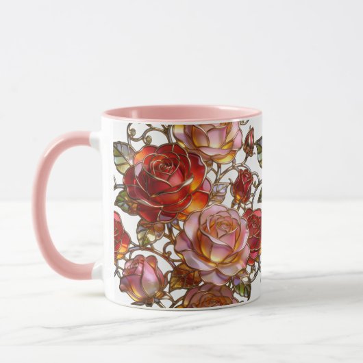 ステンドグラスのバラの花コーヒーマグ マグカップ (左)
