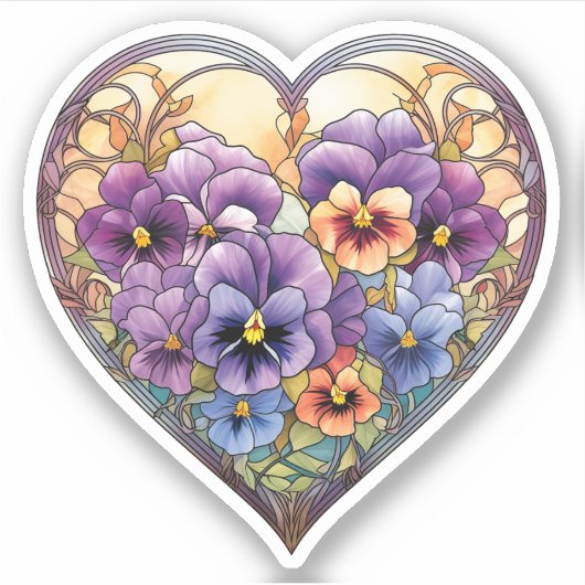ステンドグラスのパンジーハート シール (正面)